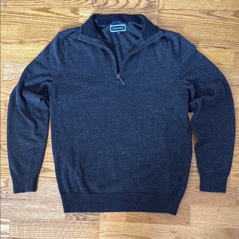 Club Room Mens Charcoal Gray Merino Wool Blend Quarter Zip Sweater Size M